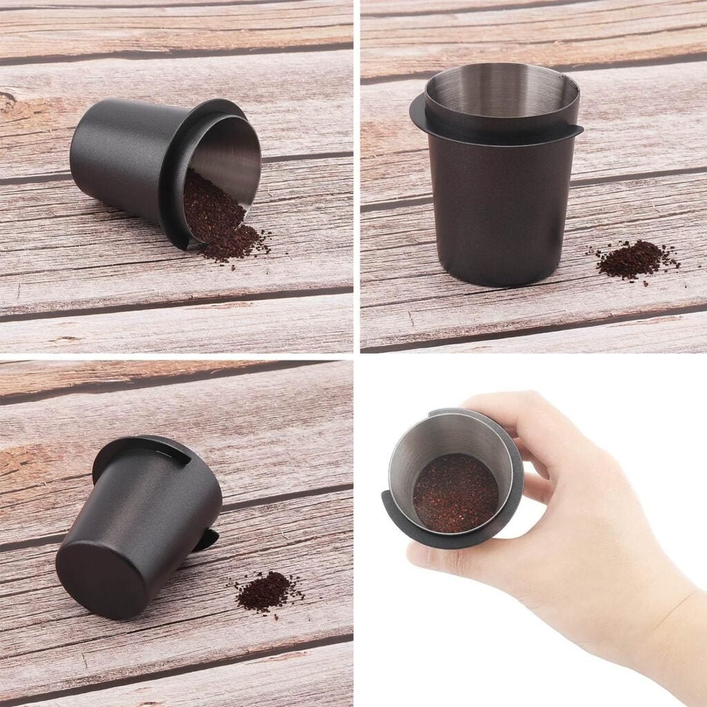 Coffee Dosing Cup 54mm, Stainless Steel Espresso Coffee Dosing Cup Espresso Machine Accessories, Coffee Powder Feeder Part Coffee Grinder Powder Cup Compatible with 54mm Portafilter, Black
