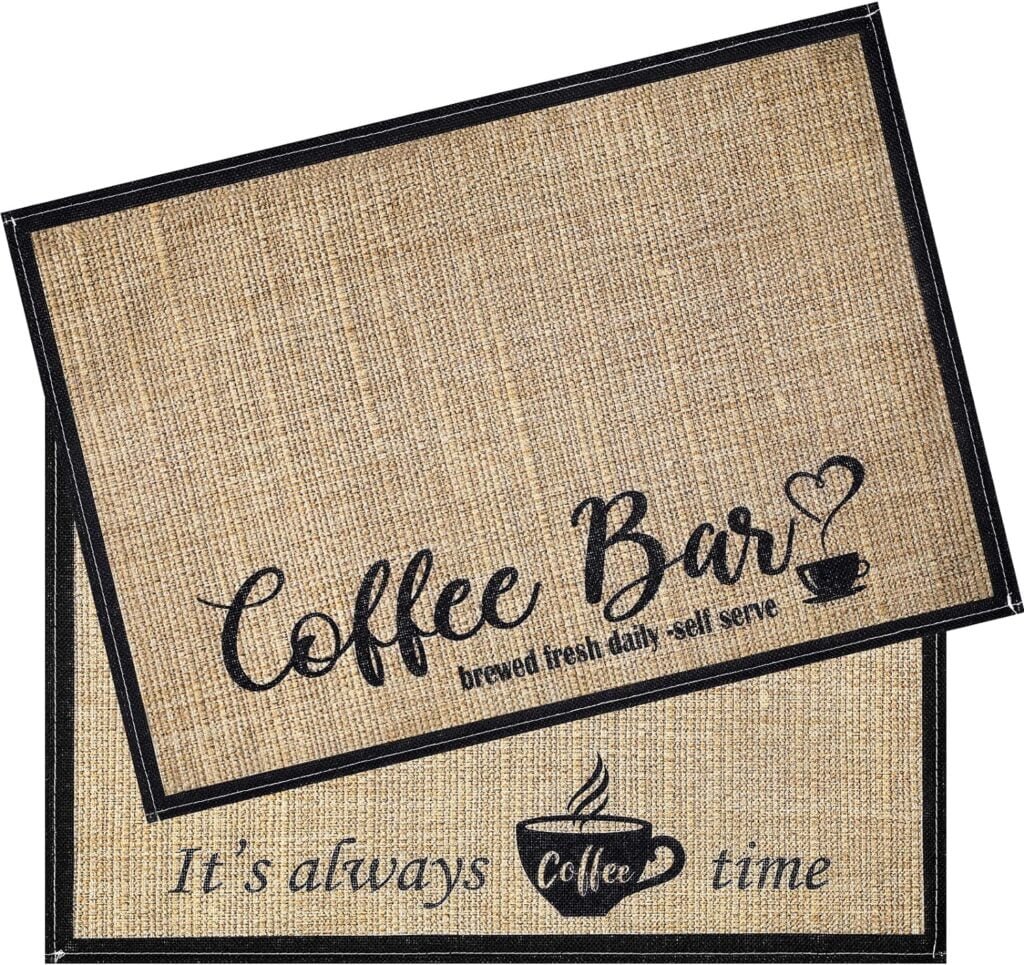 2 Pieces Coffee Bar Mat,Coffee Bar Accessories 20 x 14 Inch Coffee Bar Decoration Coffee Placemats for Coffee Machine, Coffee Bar, Countertops,Coffee Station Accessories (Coffee Time)