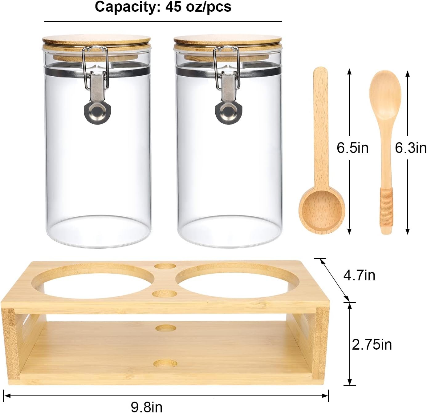 45oz airtight glass coffee canisters with bamboo lids scoop and spoons bpa free storage jars 1