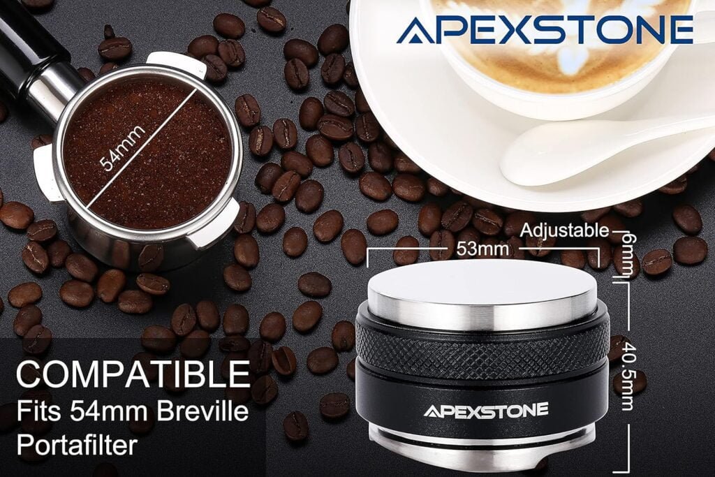 53mm Coffee Distributor  Tamper, Apexstone 53mm Coffee Distributor  Hand Tamper, Dual Head Coffee Leveler for 54mm Breville Portafilter, Adjustable Depth