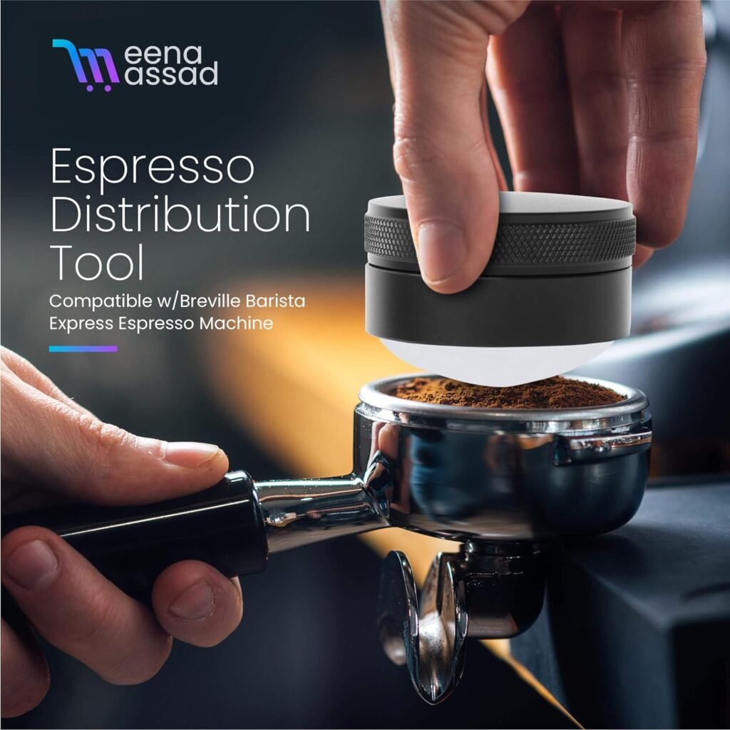 54mm Espresso Distribution Tool - Adjustable Depth Coffee Distribution Tool - Compatible w/Breville Barista Express Espresso Machine - Includes Cleaning Brush - Espresso Machine Accessories
