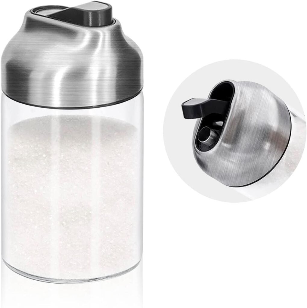 Aelga Glass Sugar Dispenser with Pour Spout, Weighted Pourer, for Coffee,Tea and Baking