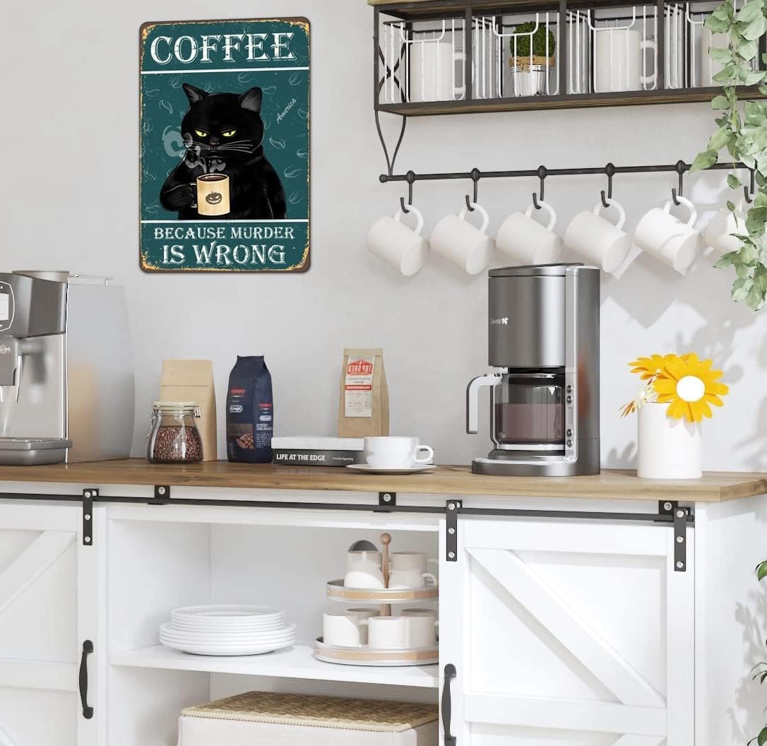 bestylez funny black cat prefer coffee signs for kitchen coffee bar coffee nook corner coffee station accessories decor 1 2