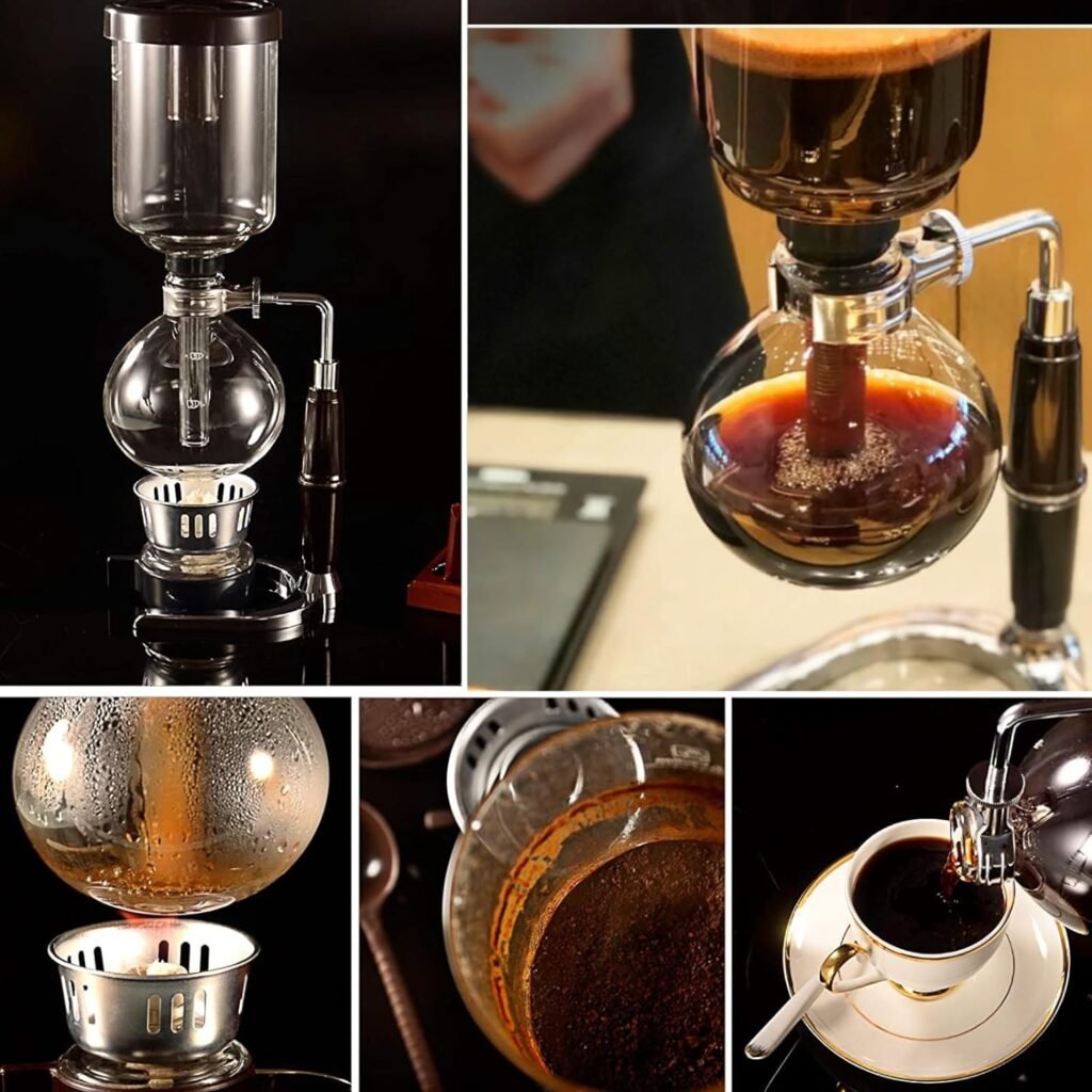 Borasilicate Glass Syphon Coffee Maker, 5-Cup 600ml Vaccum Gravity Clear Coffee Tabletop Siphon Pot with Reusable Cloth Filter Coffee Brewer Hot Tea Maker Machine (5-Cup)