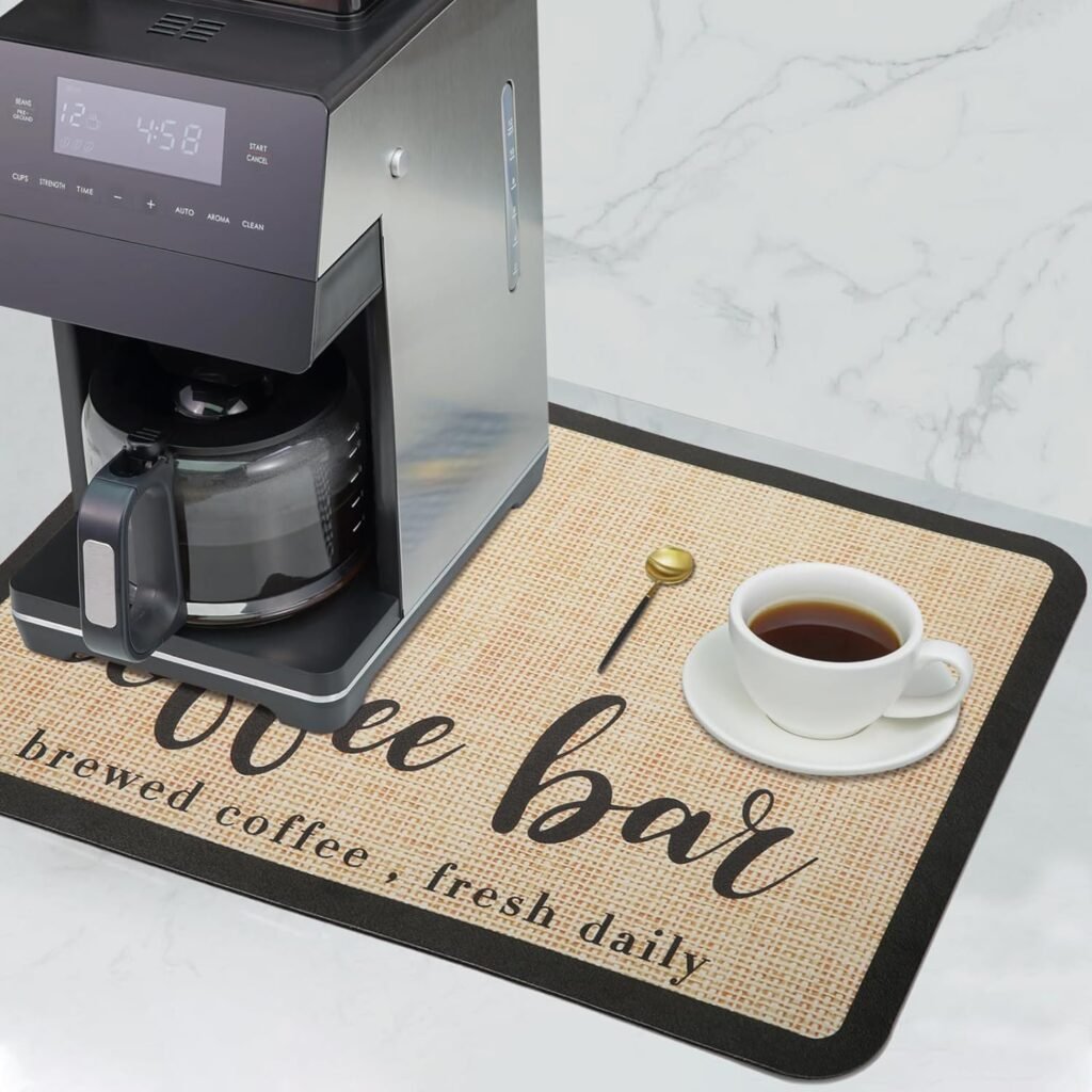 Coffee Mat Coffee Bar Mat,Coffee Pad Coffee Machine Mat,Waterproof Rubber Backing Absorbent Drying Mat,Coffee Maker Mat for Counter,11.8 W x 15.7 L