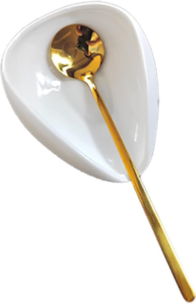 Coffee Spoon Rest, Mini Coffee Spoon Holder, Small Ceramic Spoon Rest for Coffee Stirrers, Teaspoon, Bar Spoon, Coffee Bar Accessories, Coffee Station (Ture white+Gold Spoon)