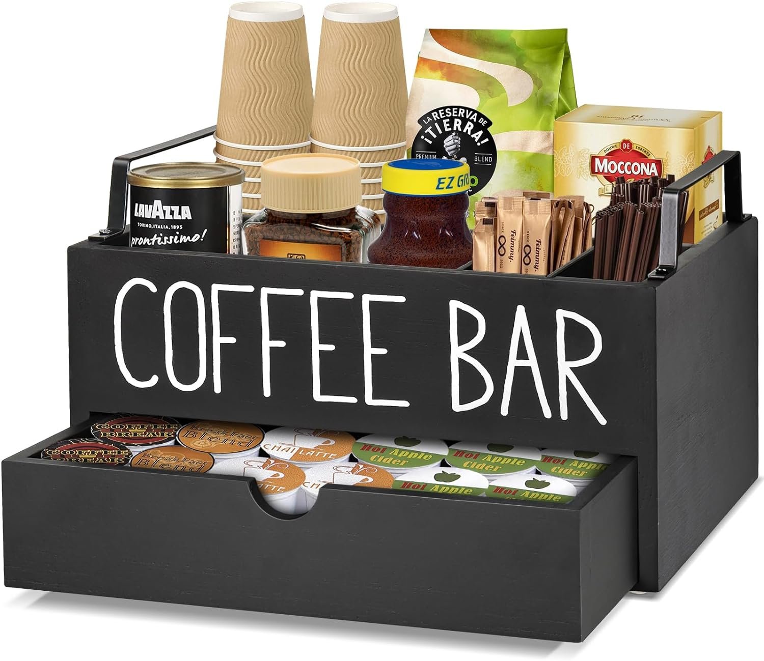 coffee station organizer with drawer wooden coffee bar accessories organizer for counter farmhouse kcup coffee pod holde