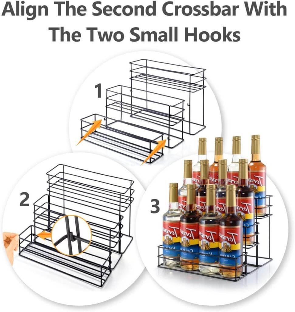 Coffee Syrup Rack for Coffee Bar Accessories, Fits with Torani and Monin Syrup, Coffee Bar Organizer Holds 4 Bottles
