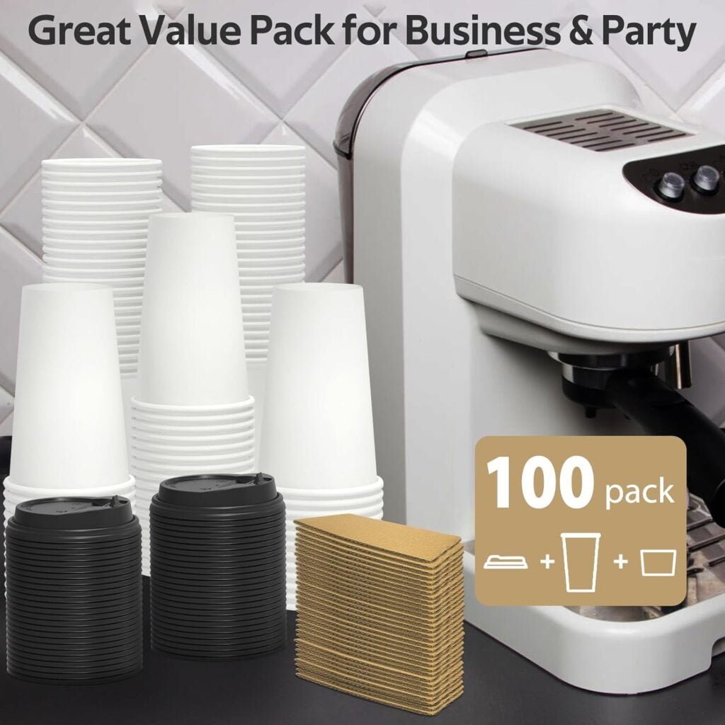 Dealusy 100 Pack 16 oz Disposable Coffee Cups with Lids and Sleeves, Sturdy Thick Paper  Leak-free Insulated to Go Coffee Cups with Lids, Paper Hot Coffee Cups for Hot  Cold Beverage