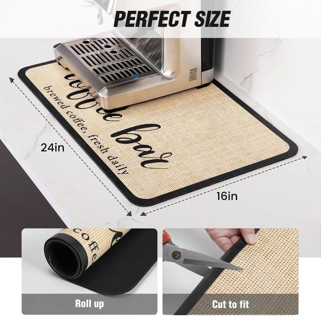 DK177 Coffee Mat Coffee Bar Mat Hide Stain Absorbent Drying Mat with Waterproof Rubber Backing Fit Under Coffee Maker Coffee Machine Coffee Pot Espresso Machine Coffee Bar Accessories-19x12
