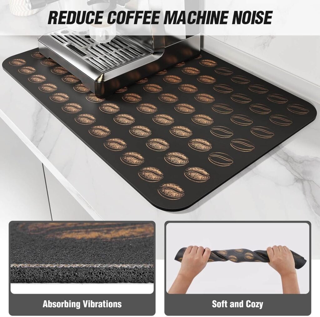 DK177 Coffee Mat Coffee Bar Mat Hide Stain Absorbent Drying Mat with Waterproof Rubber Backing Fit Under Coffee Maker Coffee Machine Coffee Pot Espresso Machine Coffee Bar Accessories-19x12