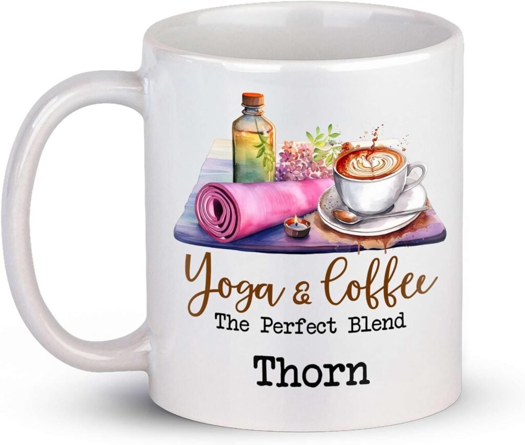 ELPSTORE Personalized Yoga Equipment Coffee Mug, Yoga And Coffee Cup, Yoga Enthusiasm Present, Ceramic Mug, Inspirational Yoga Cup, Customized Choose Name Yoga Passion Cup, Fitness Travel Tea Mug