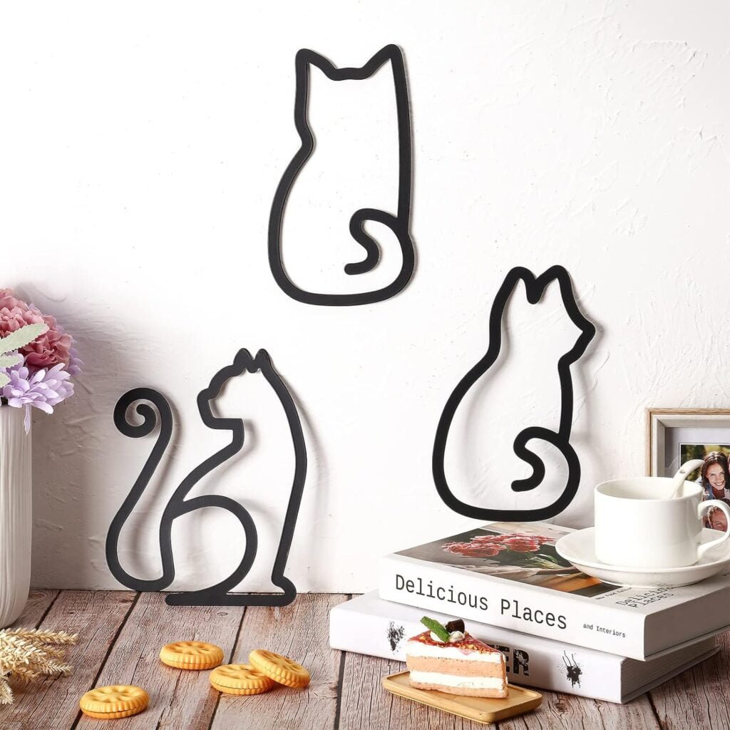Ferraycle 3 Pieces Coffee Cup Metal Wall Art Wire Coffee Cat Sign Wire Wall Decor for Kitchen Restaurant Shop Decors Accessories (Coffee Cup Style)