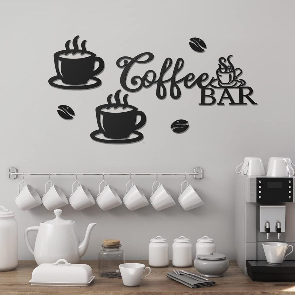 Ferraycle Coffee Bar Rustic Metal Sign Rustic Coffee Bar Hanging Wall Decor Coffee Signs for Coffee Bar Metal Coffee Wall Art for Coffee Bar Home Office Kitchen (Coffee Bar, Bean and Cup Style)