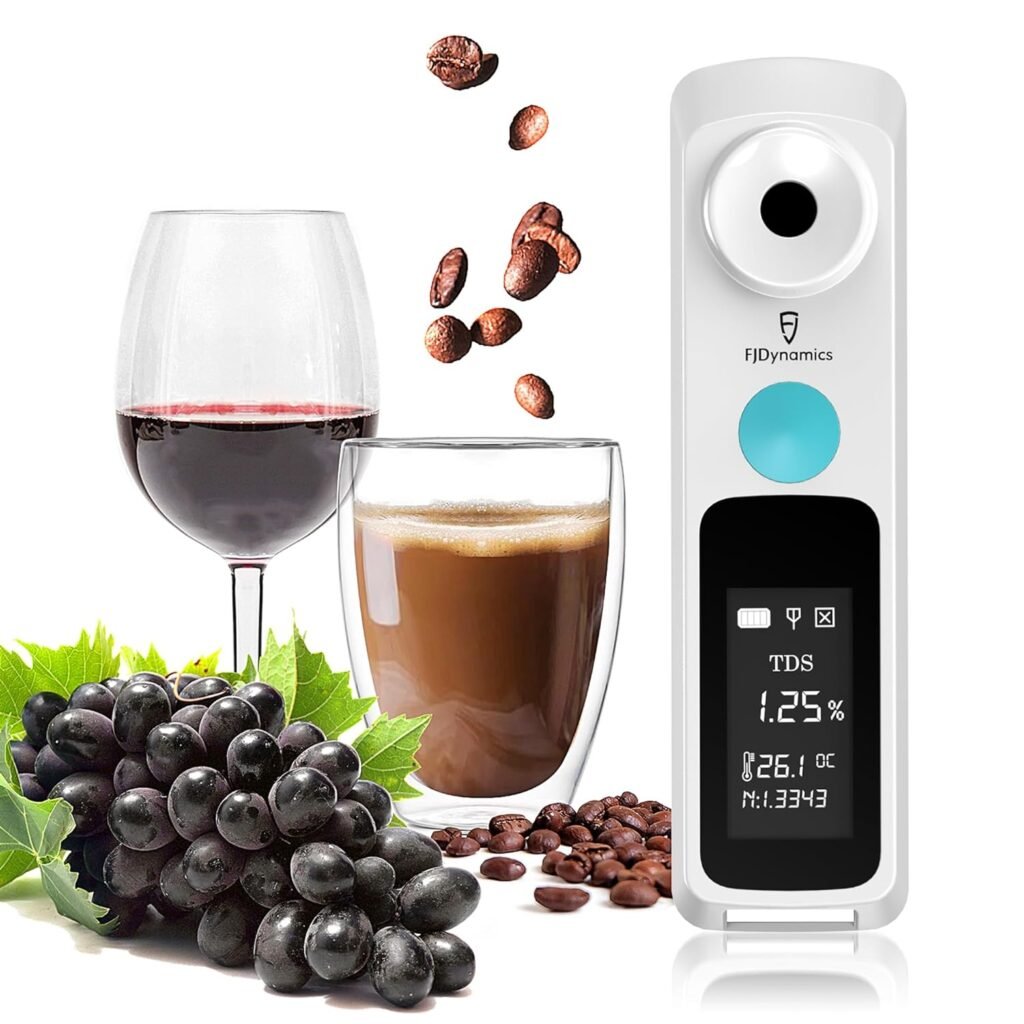 FJDynamics Digital Smart Brix Refractometer for Coffee TDS 0-55% with APP, ±0.1% High Precision, Easy to Use/Read/Calibrate for Brewing Wine, Beer, Fruits, Urea, Resolution 0.05%, with ATC 5-45°C