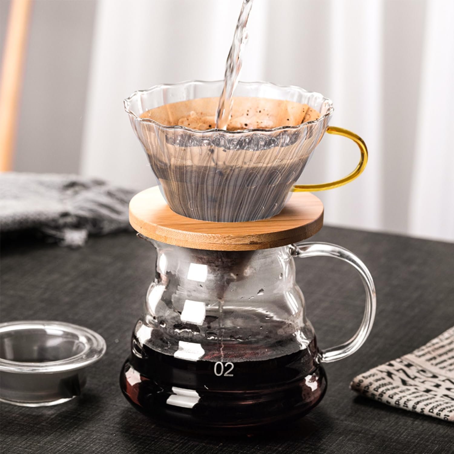 gute glass coffee dripperfilter cone glass pour over coffee dripper with bamboo stand handle 1 4 cups drip coffee maker 1 3