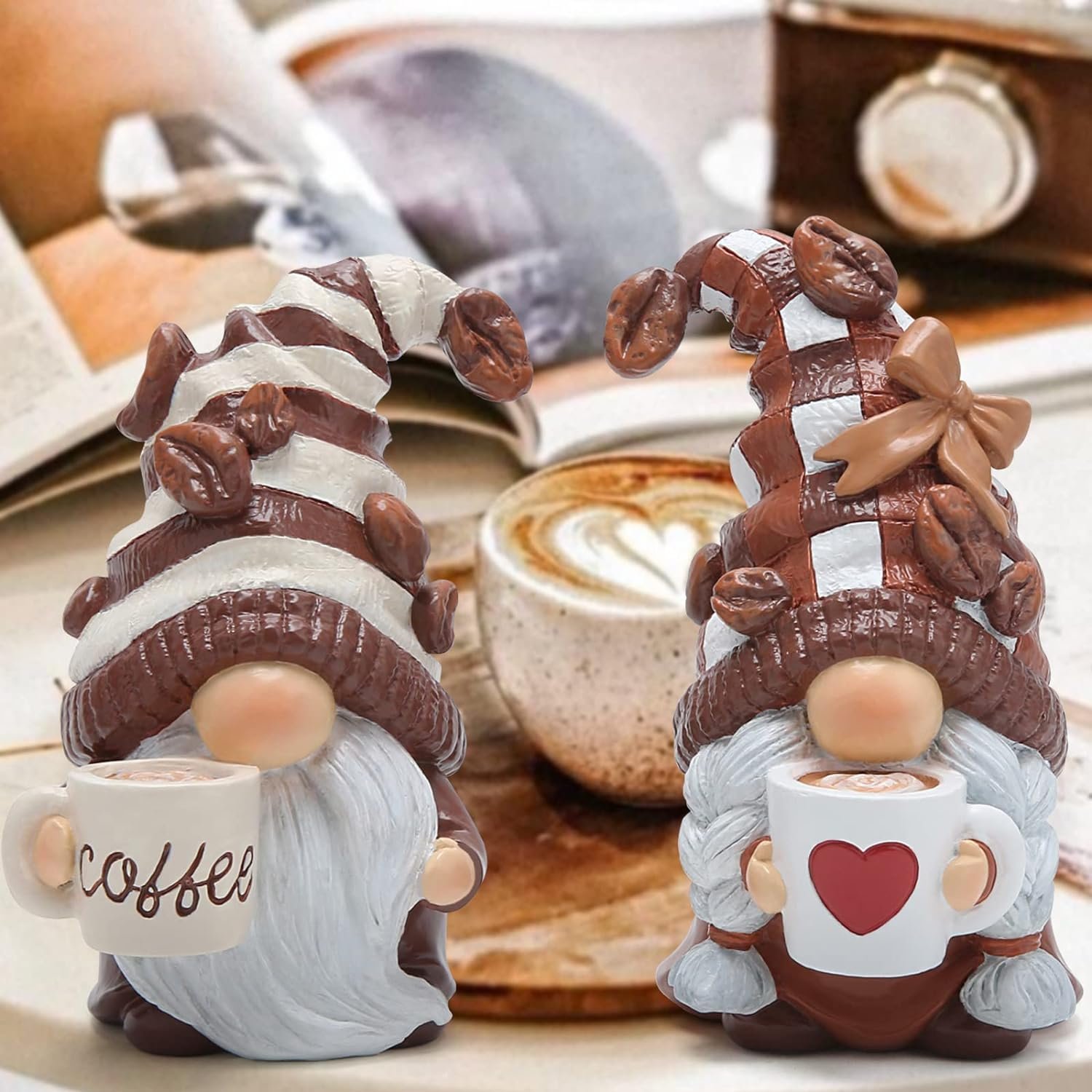hodao 2pcs coffee gnomes figurines swedish tomte elf dwarf decor for bar home gifts 2