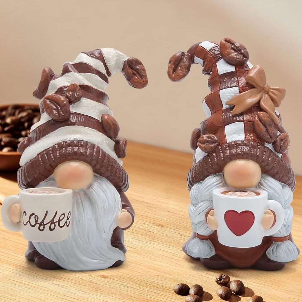 Hodao 2PCS Coffee Gnomes Figurines - Swedish Tomte Elf Dwarf Decor for Bar, Home, Gifts