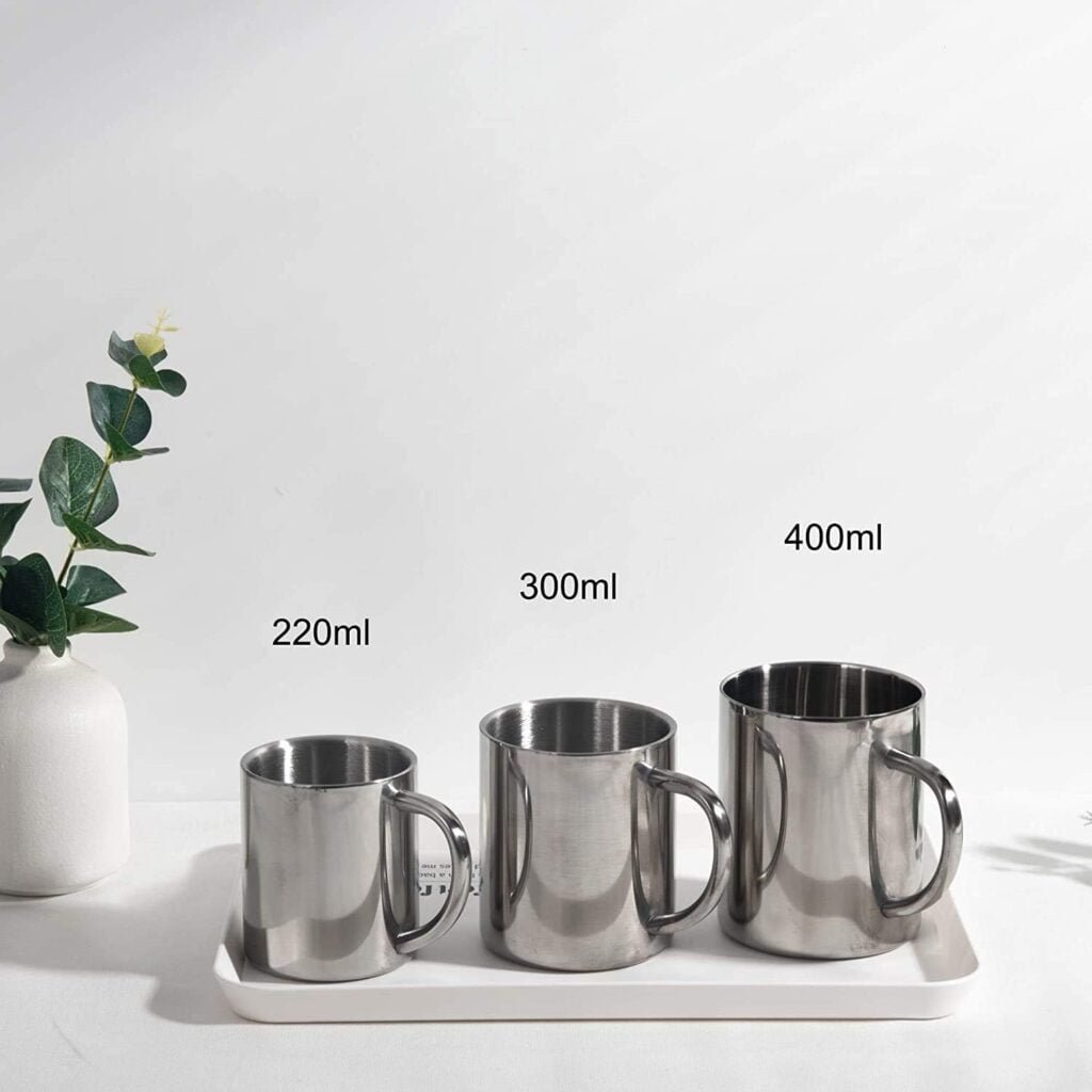IMEEA Coffee Mugs Unbreakable Double Walled Stainless Steel Mug with Handle 13.5oz/400ml Camping Coffee Mugs, Set of 2