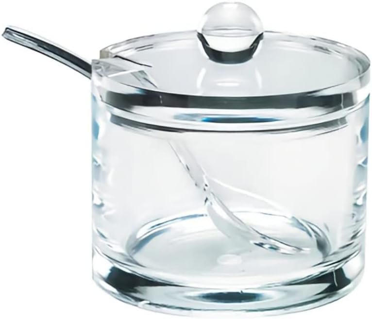 JM DESIGN Clear Acrylic Sugar Bowl With Lid And Spoon For Coffee Bar Accessories , Cereal Bowls , Tea , Kitchen Countertop Canisters  Baking - 8 oz Container Jar Dispenser Holder - Dishwasher Safe