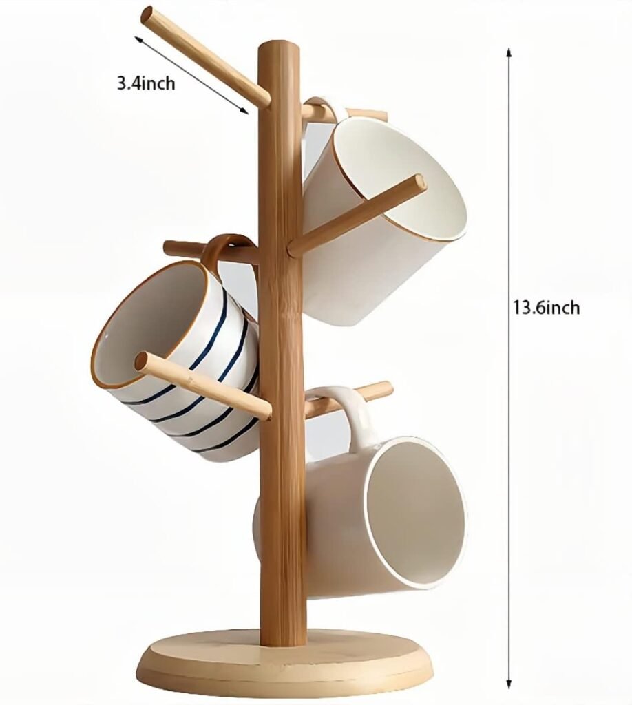 Mug Tree,Mug Hanger Stand,Coffee Cup Holder with 6 Hooks,Wood Coffee Mug Holder for Counter,Coffee Bar Accessories and Decor,Coffee Organizer Station (Balck)