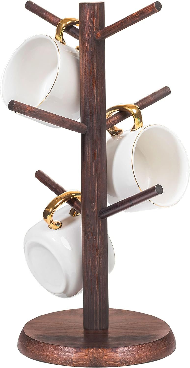 mug treemug hanger standcoffee cup holder with 6 hookswood coffee mug holder for countercoffee bar accessories and decor 4