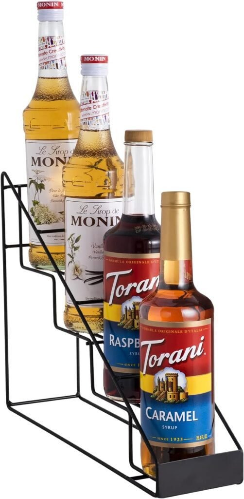 Mustry Coffee Syrup Rack for Coffee Bar Accessories, Fits with Torani and Monin Syrup, Coffee Bar Organizer Holds 4 Bottles
