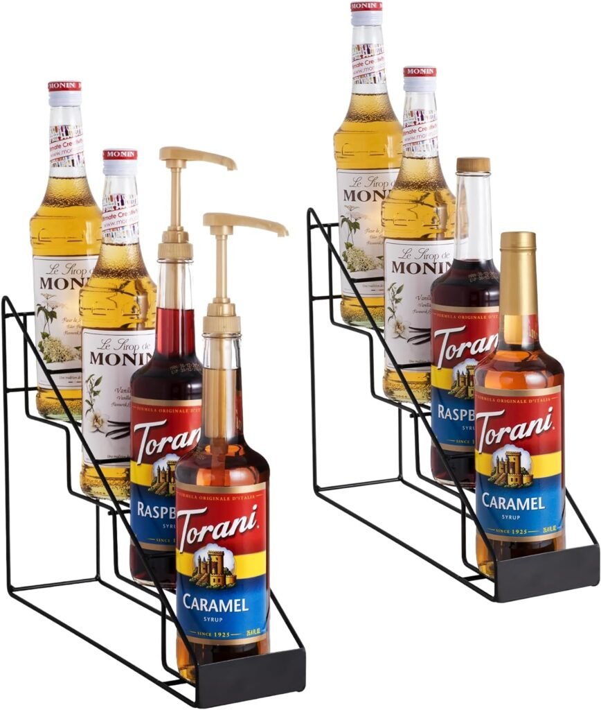 Mustry Coffee Syrup Rack for Coffee Bar Accessories, Fits with Torani and Monin Syrup, Coffee Bar Organizer Holds 4 Bottles