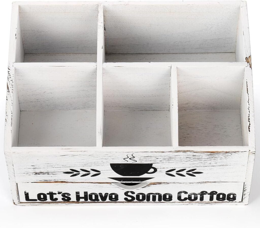 Nicunom Coffee Station Organizer with Drawer, Countertop Coffee Bar Organizer Wood Coffee Pod Holder Coffee Bar Accessories Coffee Tea Condiment Storage Organizer for Rustic Coffee Bar Decor