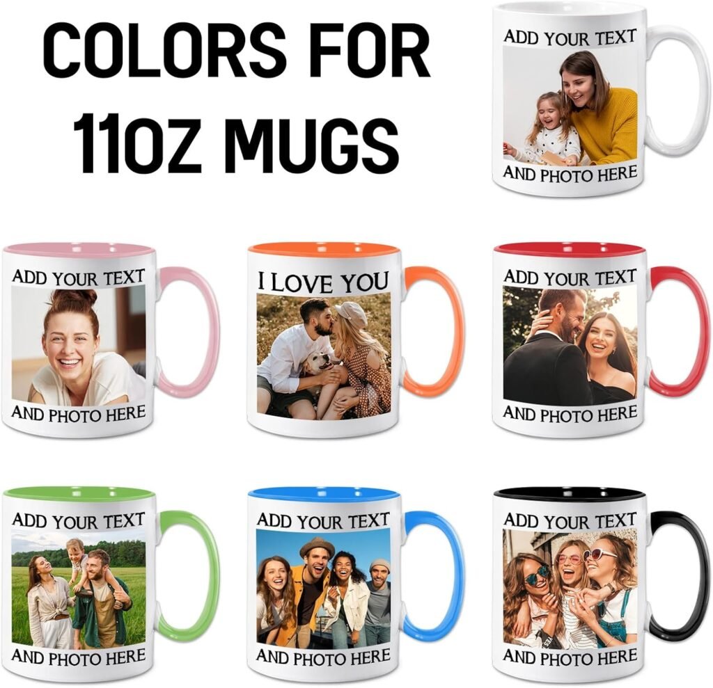 Personalized Custom Coffee Mug - 11-15oz Ceramic Mug w/Picture Logo Text - Customized Christmas Valentine day Birthday Gifts for Your Family Friends Lover - Taza Personalizadas Coffee Cup 7 colors