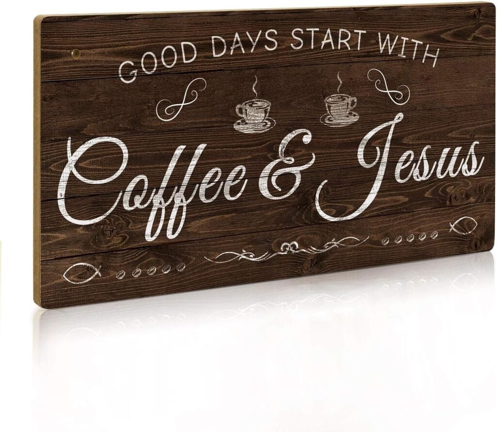 Putuo Decor Coffee Sign, Kitchen Coffee Bar Decor, 12 x 6 Hanging Plaque, Gifts for Coffee Lover (Good Days Start with Coffee  Jesus)