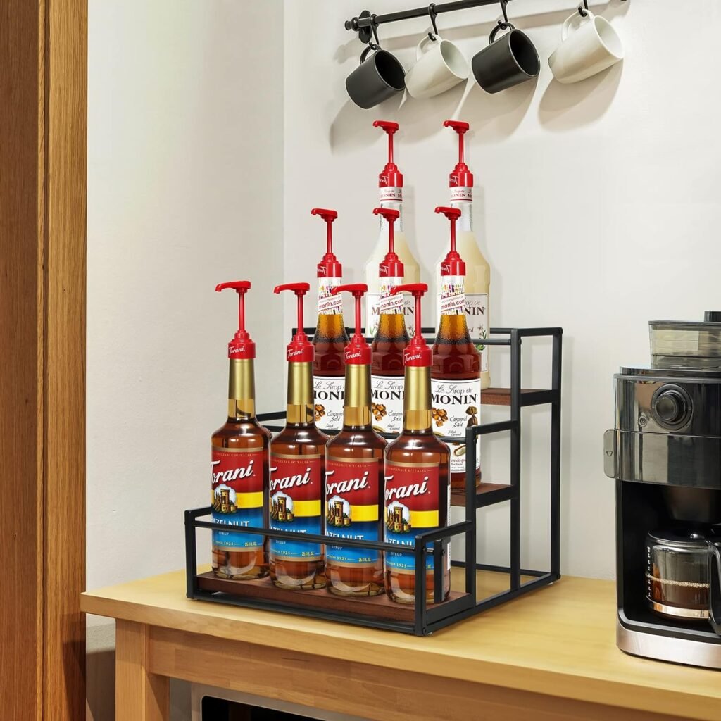 THYGIFTREE Coffee Syrup Rack Organizer Syrup Bottle Holder Stand for Coffee Bar 3-Tier 12 Bottles Storage Shelves for Syrup, Wine, Dressing for Kitchen Coffee Station