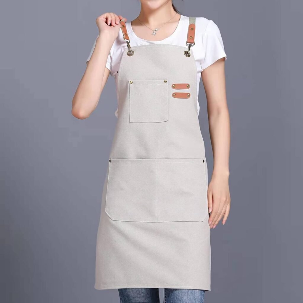 Tosewever Canvas Cross Back Chef Cotton Aprons for Men Women with Large Pockets