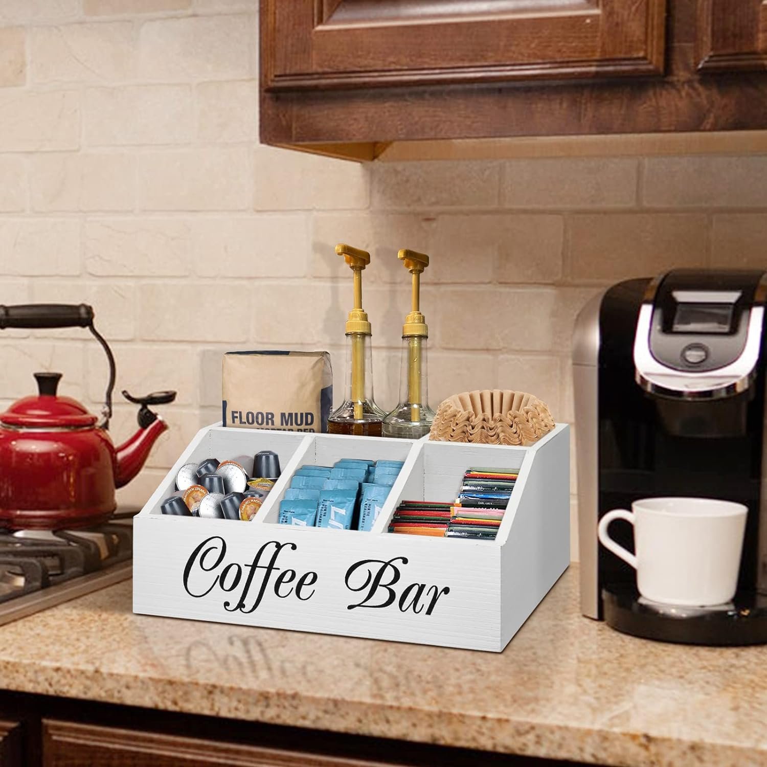 ugiftt coffee station organizer for counter wood coffee pods holder storage basket coffee and tea condiment storage orga 1