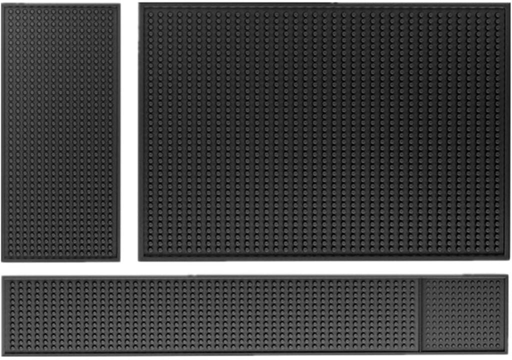 WANGCHAO Bar Mat Set Rubber Bar Service Spill Mat 3-Pack Dish Drying mat Bar mat for Cocktail Bartender and Counter Top (Black 18 x 12x0.4+23 x 3x0.4+12 x 6x0.4)