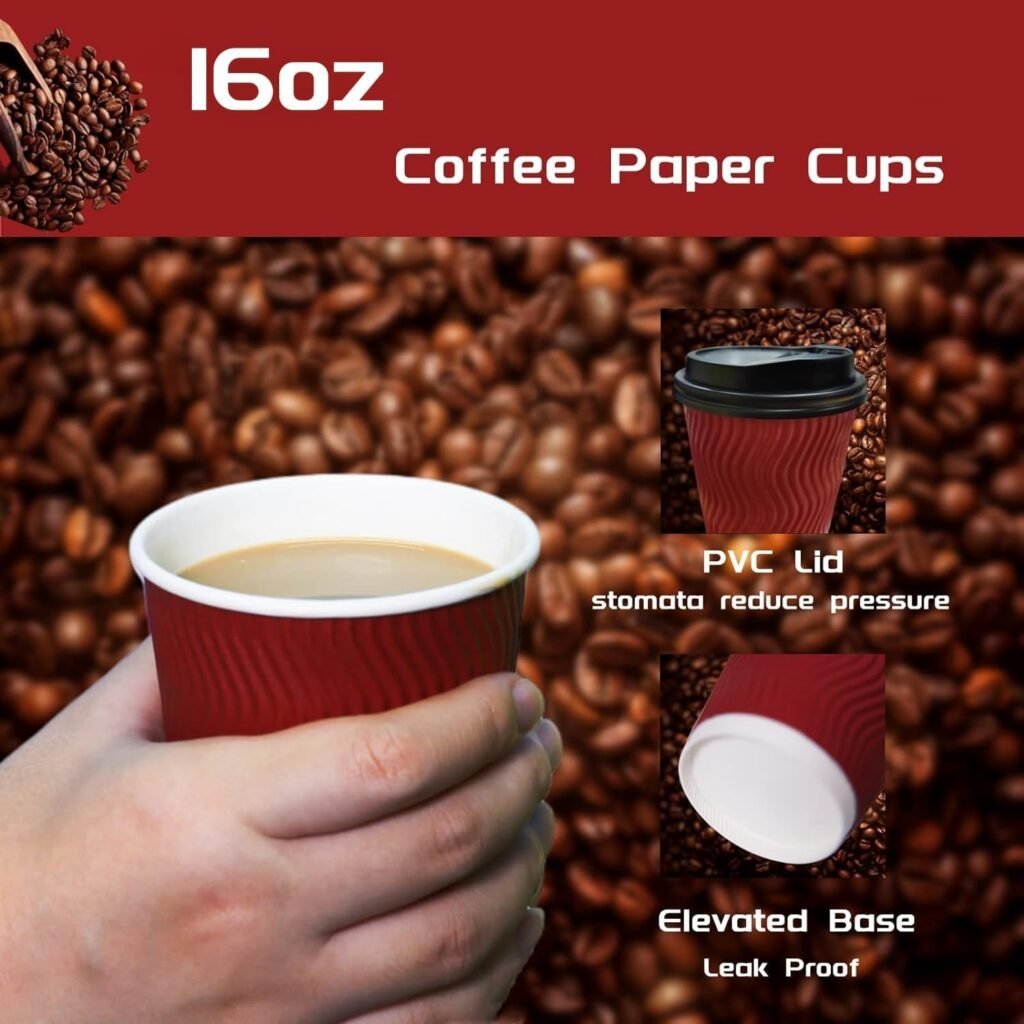 WexyHonMi [80 Packs] Disposable Coffee Cups with Lids 16oz, Red To Go Coffee Cups with Lids, Reusable Coffee Cups with Lids, Hot Cups with Lids for Coffee and Tea Supplies and Equipment