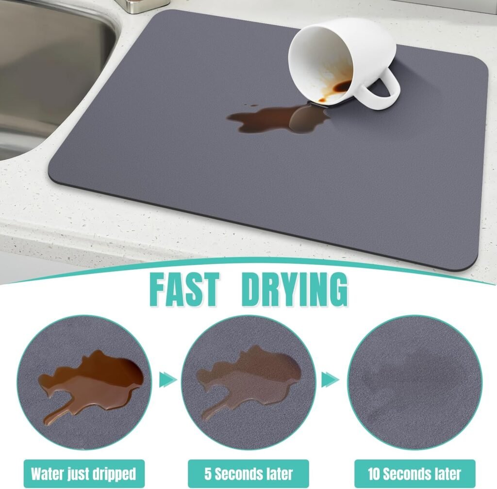 WISELIFE Coffee Mat Super Absorbent Dish Drying Mat Coffee Bar Accessories Match with Coffee Maker Coffee Machine Coffee Pot Large Drying Mats for Kitchen Counter 12 W x 19 L, Black