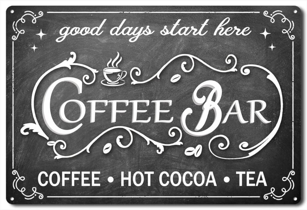 Vintage Coffee Bar Sign Hot Cocoa Tin Sign Tea Bar Accessories Home Coffee Corner Decor Kitchen Coffee Bar Wall Decor Coffee Metal Signs 8 x 12 Inch