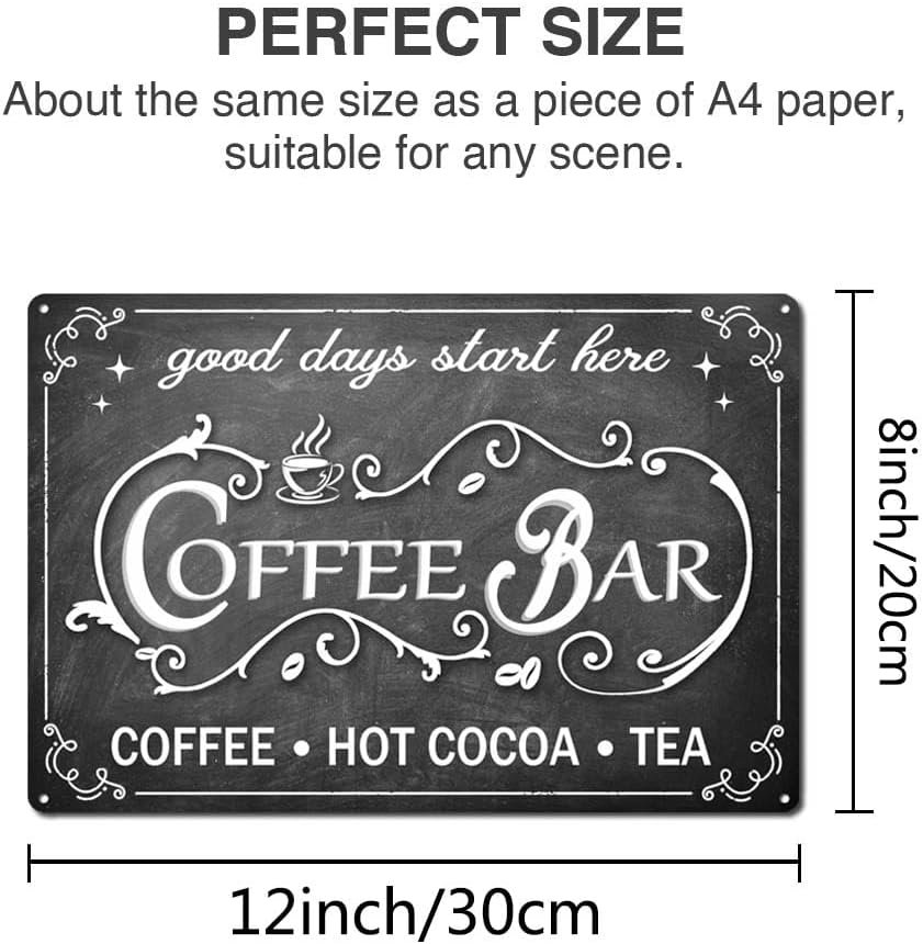 Vintage Coffee Bar Sign Hot Cocoa Tin Sign Tea Bar Accessories Home Coffee Corner Decor Kitchen Coffee Bar Wall Decor Coffee Metal Signs 8 x 12 Inch