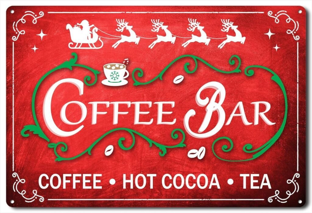 Vintage Coffee Bar Sign Hot Cocoa Tin Sign Tea Bar Accessories Home Coffee Corner Decor Kitchen Coffee Bar Wall Decor Coffee Metal Signs 8 x 12 Inch